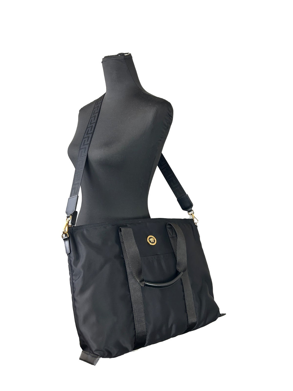 Versace Black Nylon Fabric La Medusa Shoulder Tote Bag