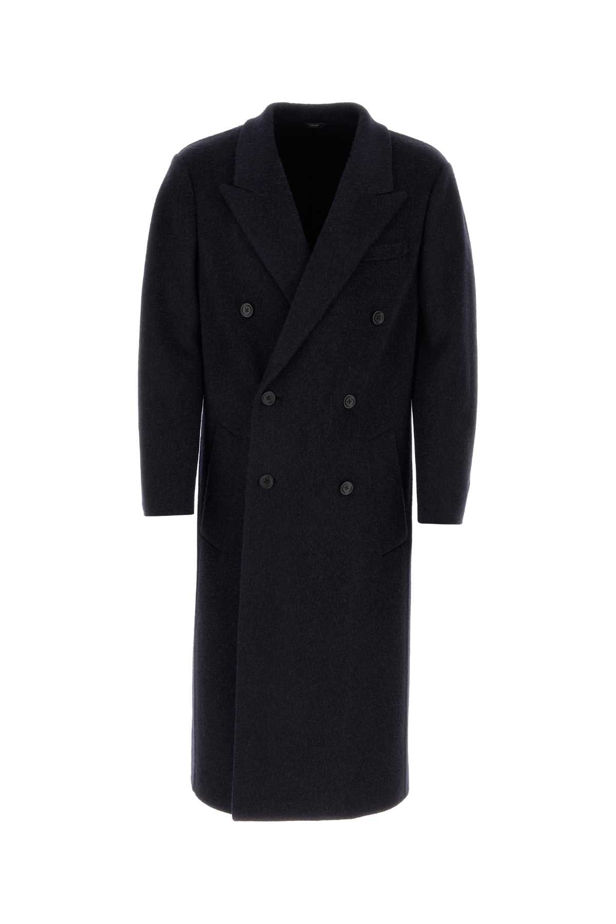 Fendi Men Navy Blue Wool Blend Coat
