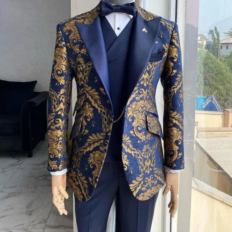 Men's Navy & Gold Jacquard Tuxedo