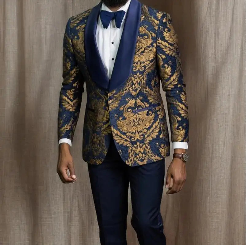 Men's Navy & Gold Jacquard Tuxedo