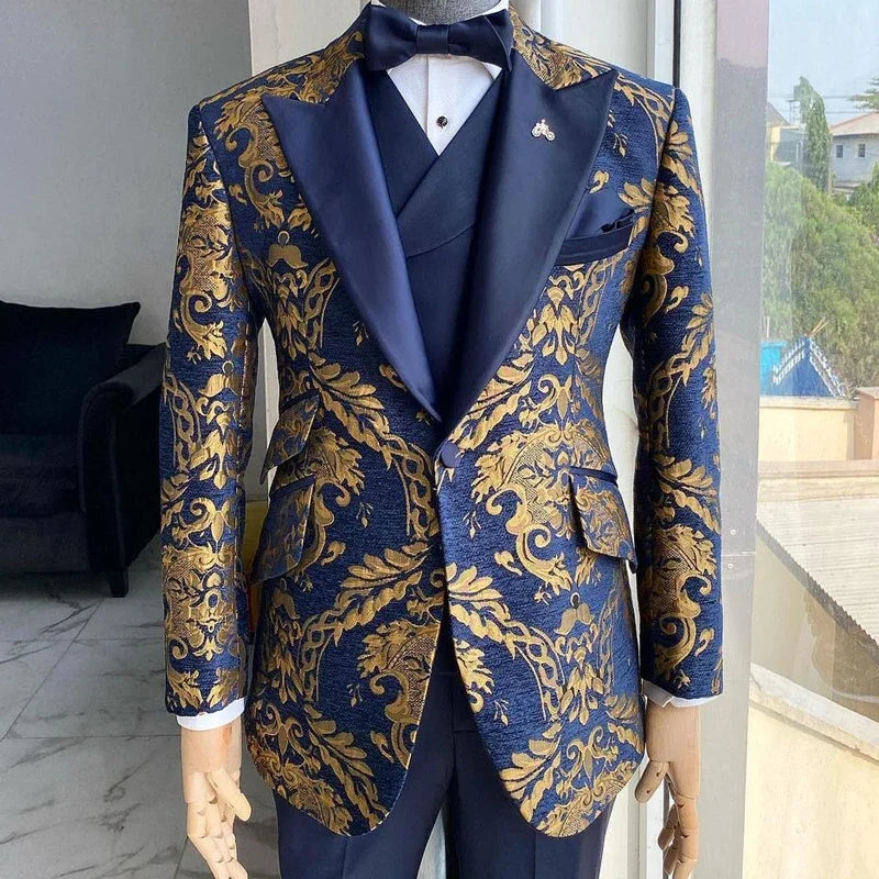 Men's Navy & Gold Jacquard Tuxedo